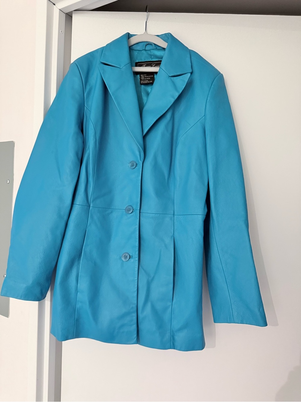 Terry Lewis Classic Luxuries Turquoise Leather Button-Front Jacket